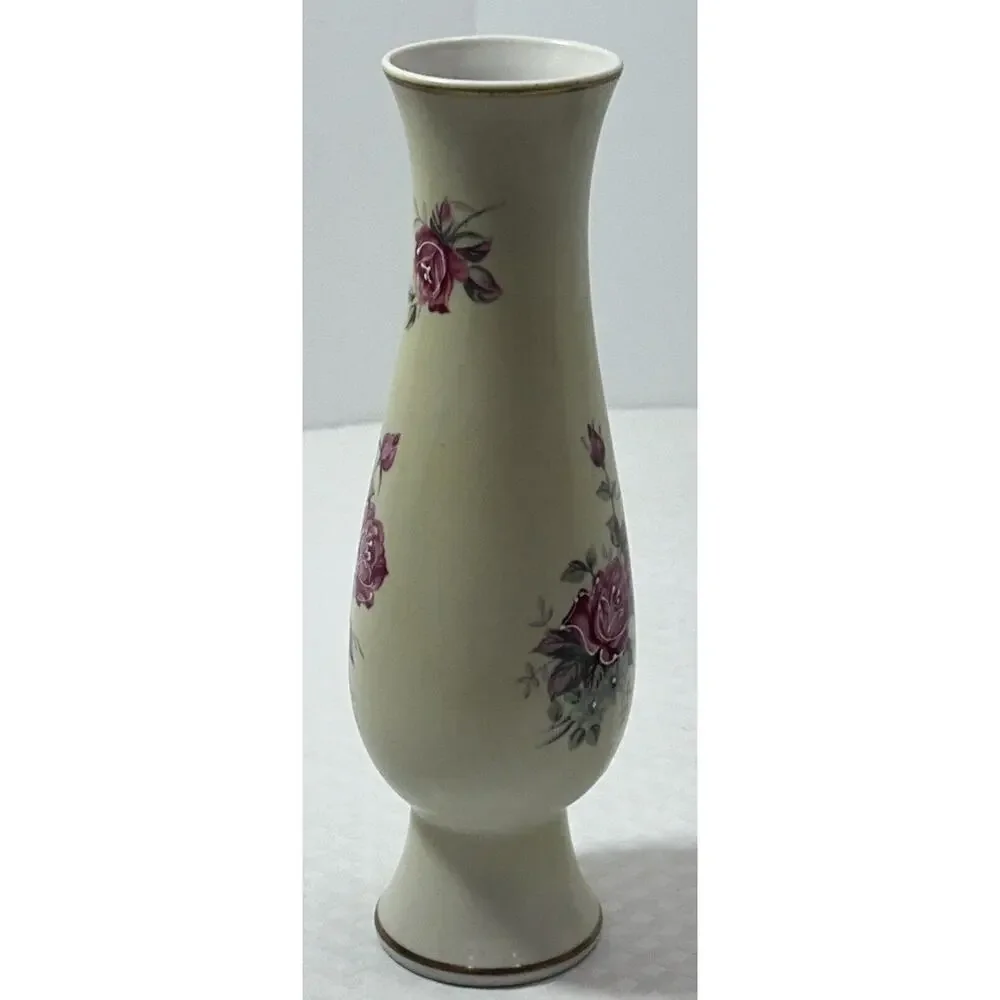 Vtg Norleans Floral Vase w Some Moriage Japan ~ Roses‎ Buds Gold Accents 8”